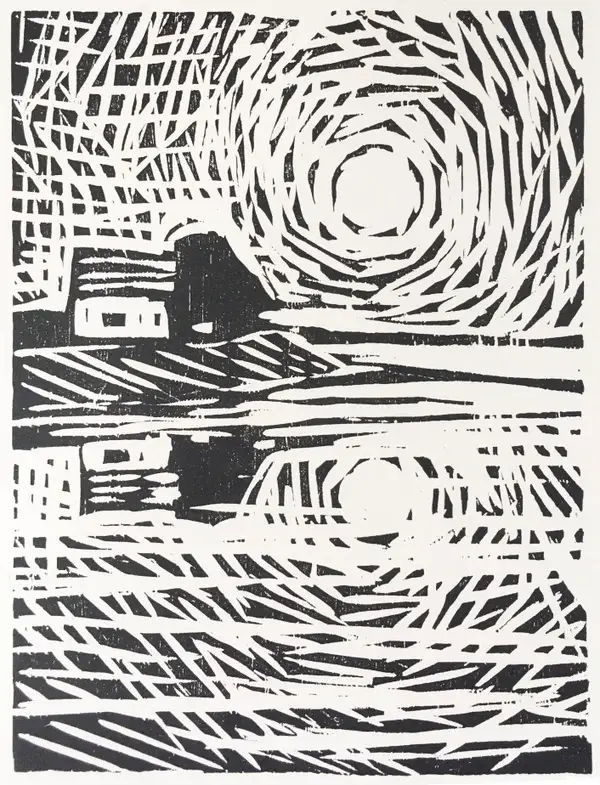 Margarete Braumuller Havermann (Germany 1877-1955)  Houtsnede 'Die beide Sonnen' ~1920