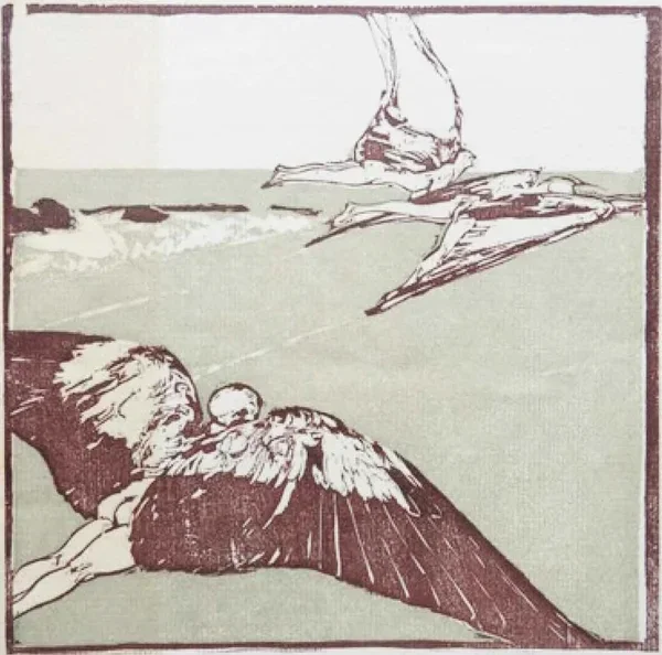 Maximilian Kurzweil (1867-1916)  Kleurenhoutsnede 'Die Vlieger' 1903