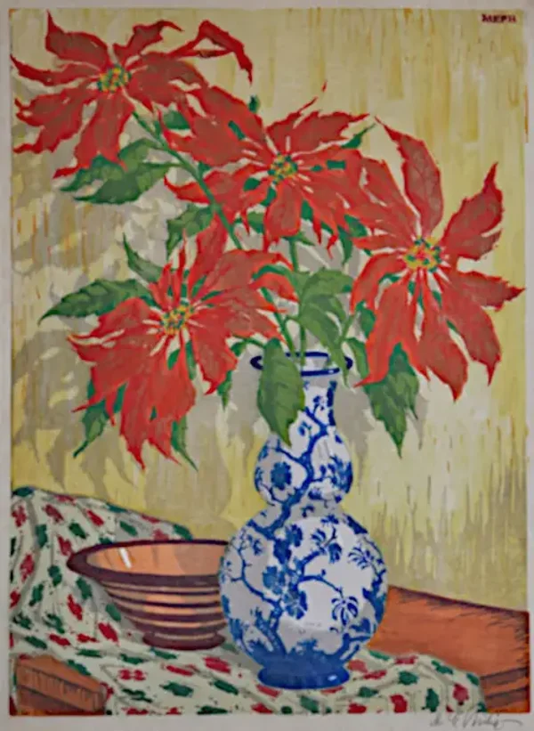 Martin Erich Philipp (1887-1978)  Kleurenhoutsnede 'Kerstster' 1936  Gesigneerd met potlood