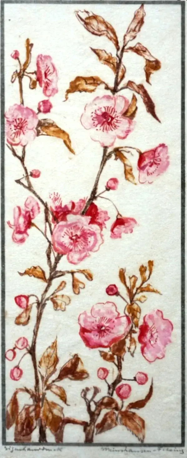Marlies Meinshausen-Felsing (1899~1978 Germany)  Kleurenhoutsnede 'Japanse kersenbloesem' ~1925  Gesigneerd