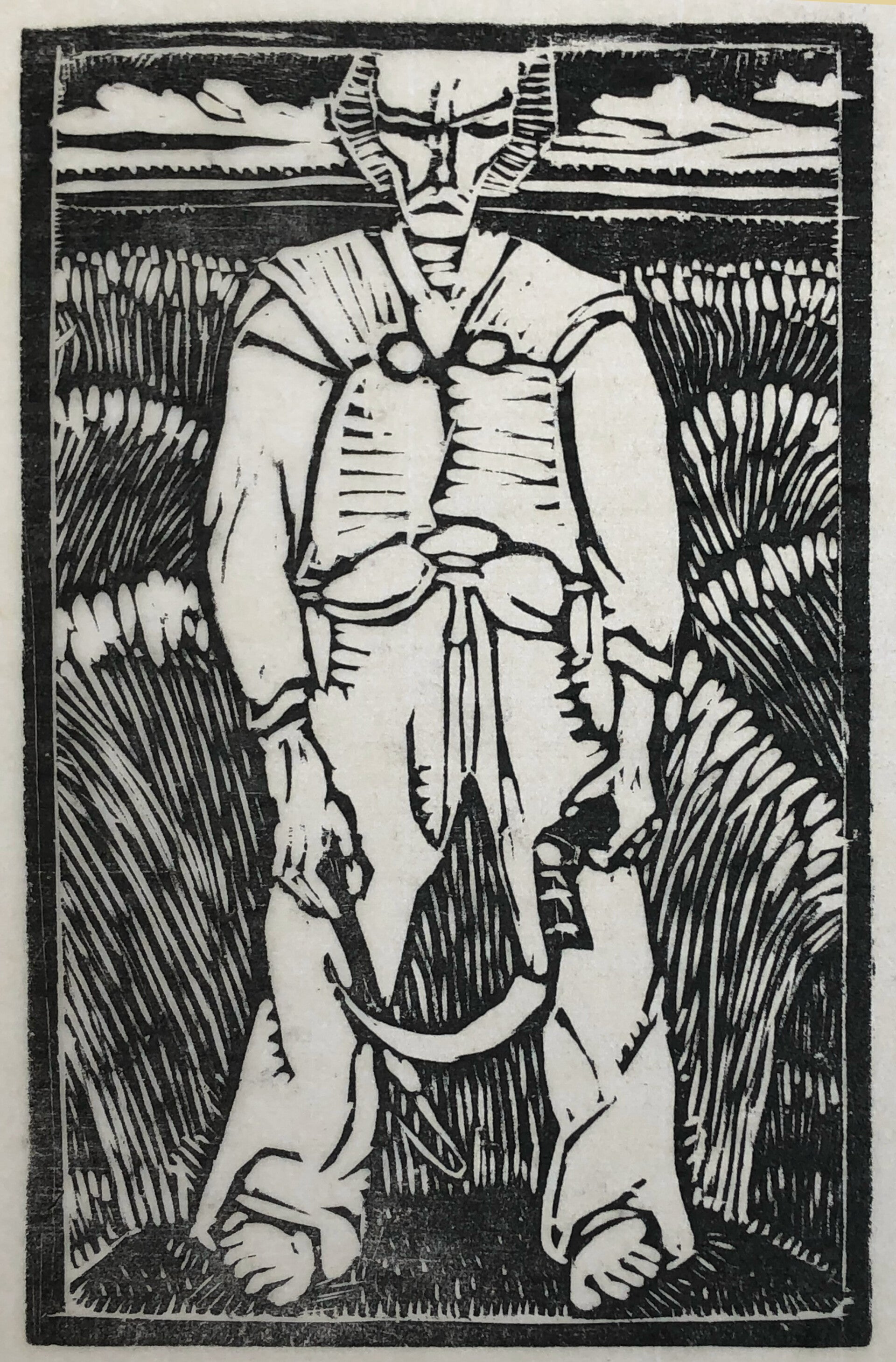 Nikolaas Eekman (1889-1973)  Houtsnede 'Maaier met sikkel' 1921