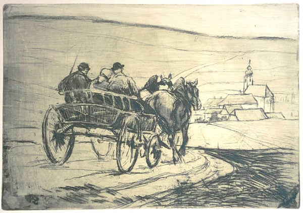 Oswald Roux (1880-1961)  Ets 'Met de sjees huiswaards' ~1900