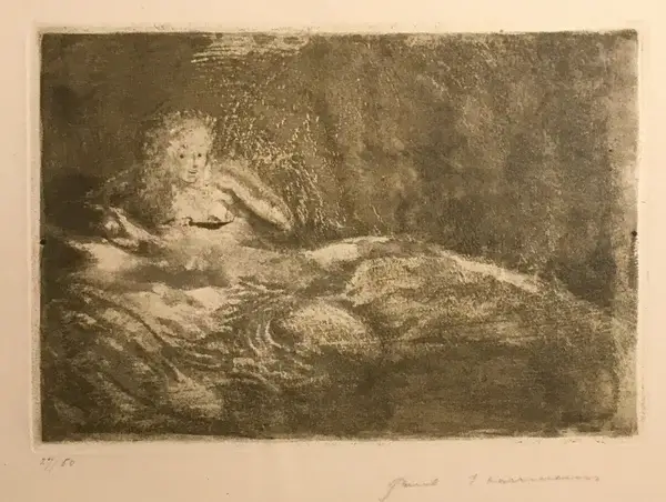 Paul Herrmann (of Henri Héran) (1864 – 1940 Germany)  Kleurenets 'Sirène dans les vagues' ~1897  Gesigneerd met potlood