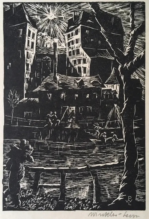 Paul Winkler-Leers (1877–na 1961)  Houtsnede 'Stad' ~1920  Gesigneerd met potlood