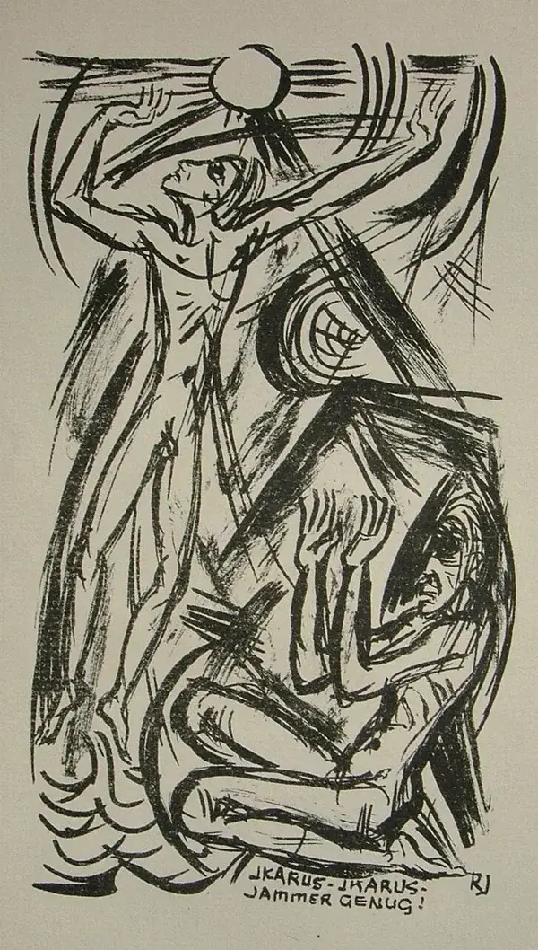 Richard Janthur (1883-1956 Berlin)  Lithografie 'ikarus' ~1919