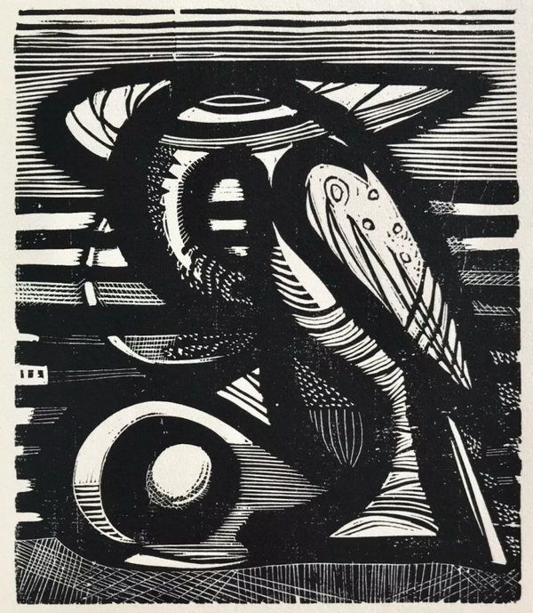 Rudolf Scharpf (1919–2014)  Houtsnede 'Pelikan' ~1949  Gesigneerd met potlood