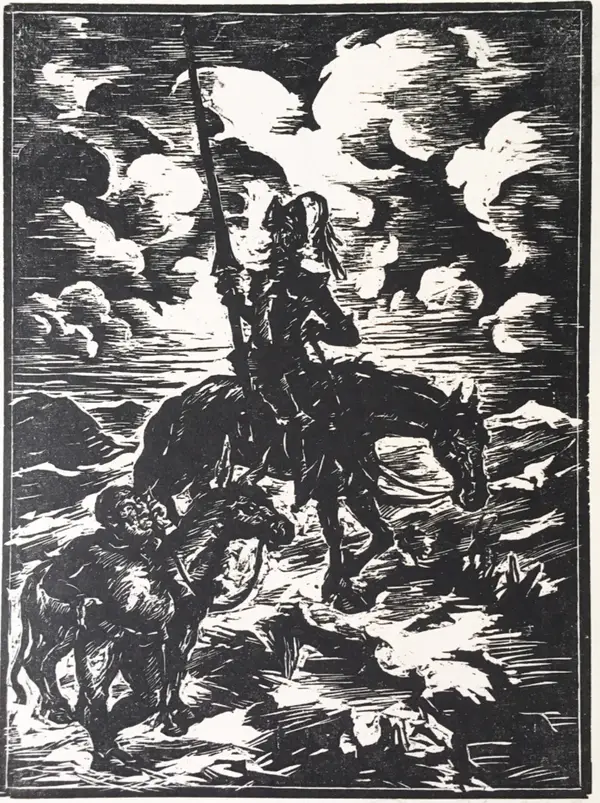 Karl Stratil (Germany 1894-1963)  Houtsnede 'Don Quijote' ~1920