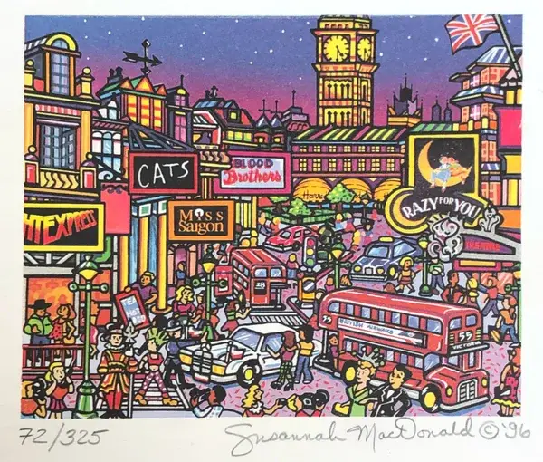 Susannah McDonald (USA 1935)  Kleurenlithografie 'London' 1996  Gesigneerd met potlood
