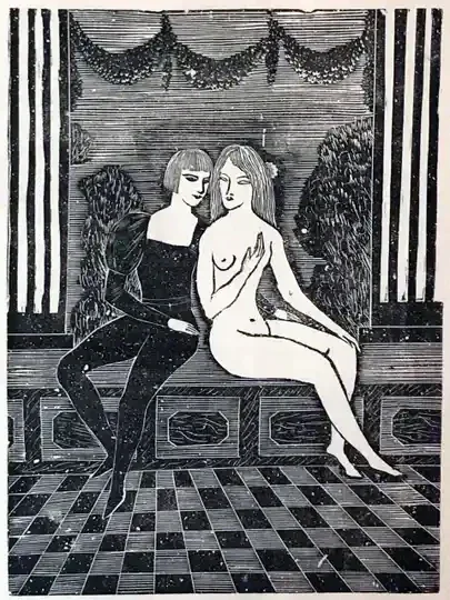 Tsuguharu-Léonard Foujita (1886-1968)  Houtsnede 'Paar' 1925