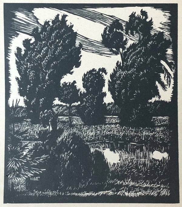 W. Harm. Fricke (XX-XX)  Houtsnede 'Waterrijk landschap' ~1925