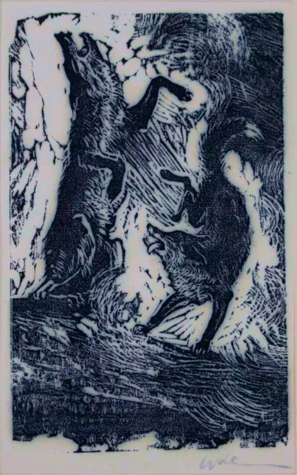 Walther Klemm (1883–1957 Germany)  Houtsnede 'Isegrim & Reinaerd', ~1925  Gesigneerd met potlood