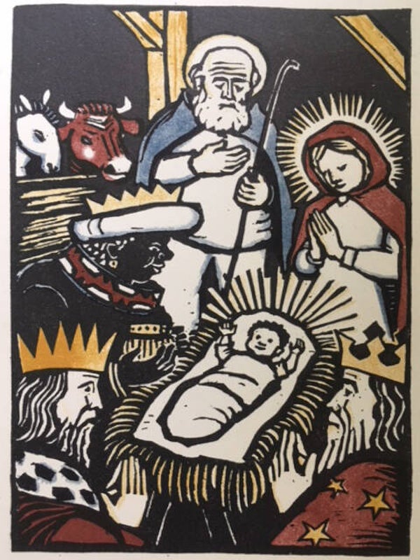 Willi Dirx (1917-2002)  Kleurenhoutsnede 'Kerstmis' ~1930