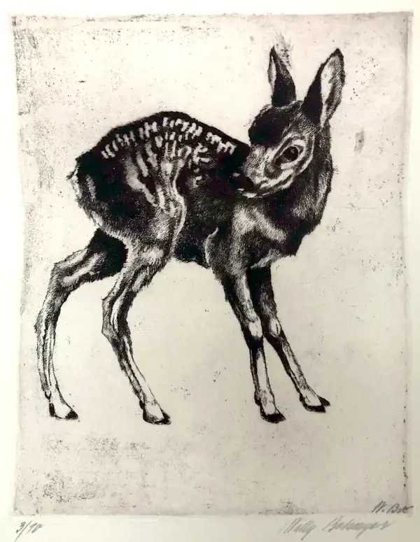 Willy Balsinger (XX-XX)  Ets (droge naald) 'Hertje' ~1925  Gesigneerd met potlood