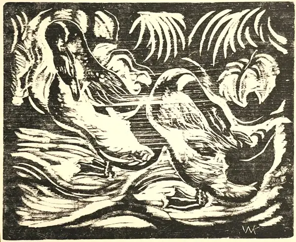 Walther Klemm (1883–1957 Germany)  Houtsnede 'Ganzen' ~1917