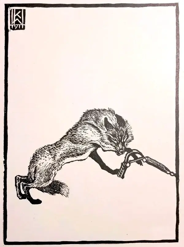 Walther Klemm (1883–1957 Germany)  Houtsnede 'Wolf in klem' 1911