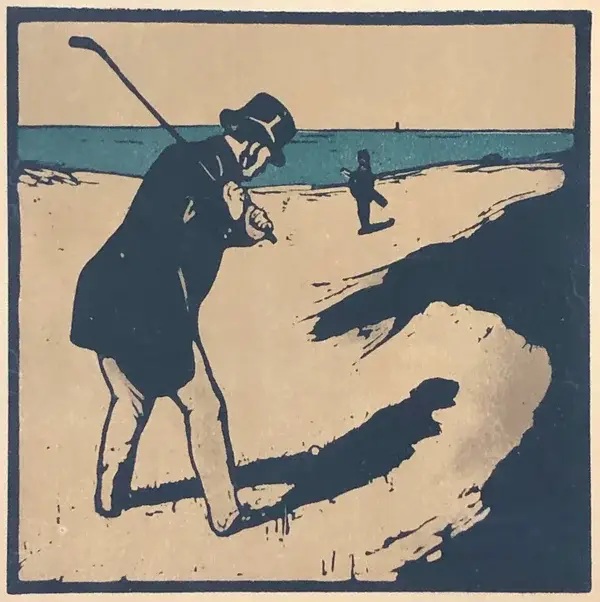 Sir William Nicholson (1872–1949 Great Brittain)  Kleurenhoutsnede 'Golf' 1898