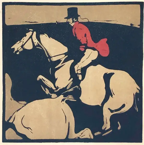 Sir William Nicholson (1872–1949 Great Brittain)  Kleurenhoutsnede 'Racing' 1898