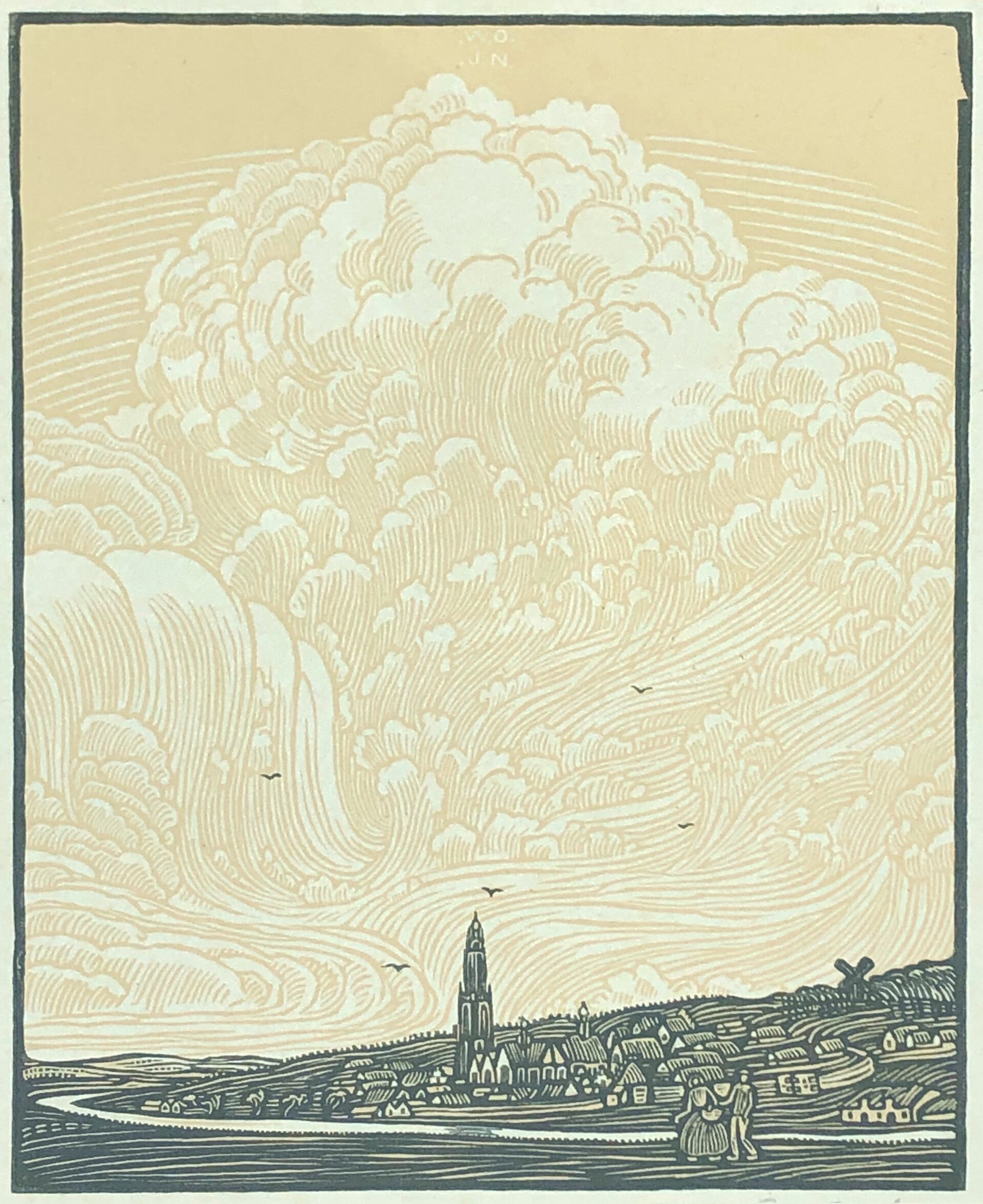 W.O.J.Nieuwenkamp (1874-1950)  Kleurenhoutsnede 'Rhenen' 1905