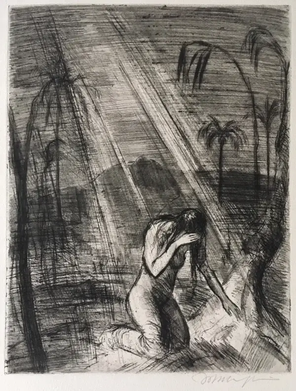 Walter Wellenstein (1898-1970)  Ets 'Weinende' ~1920  Gesigneerd met potlood