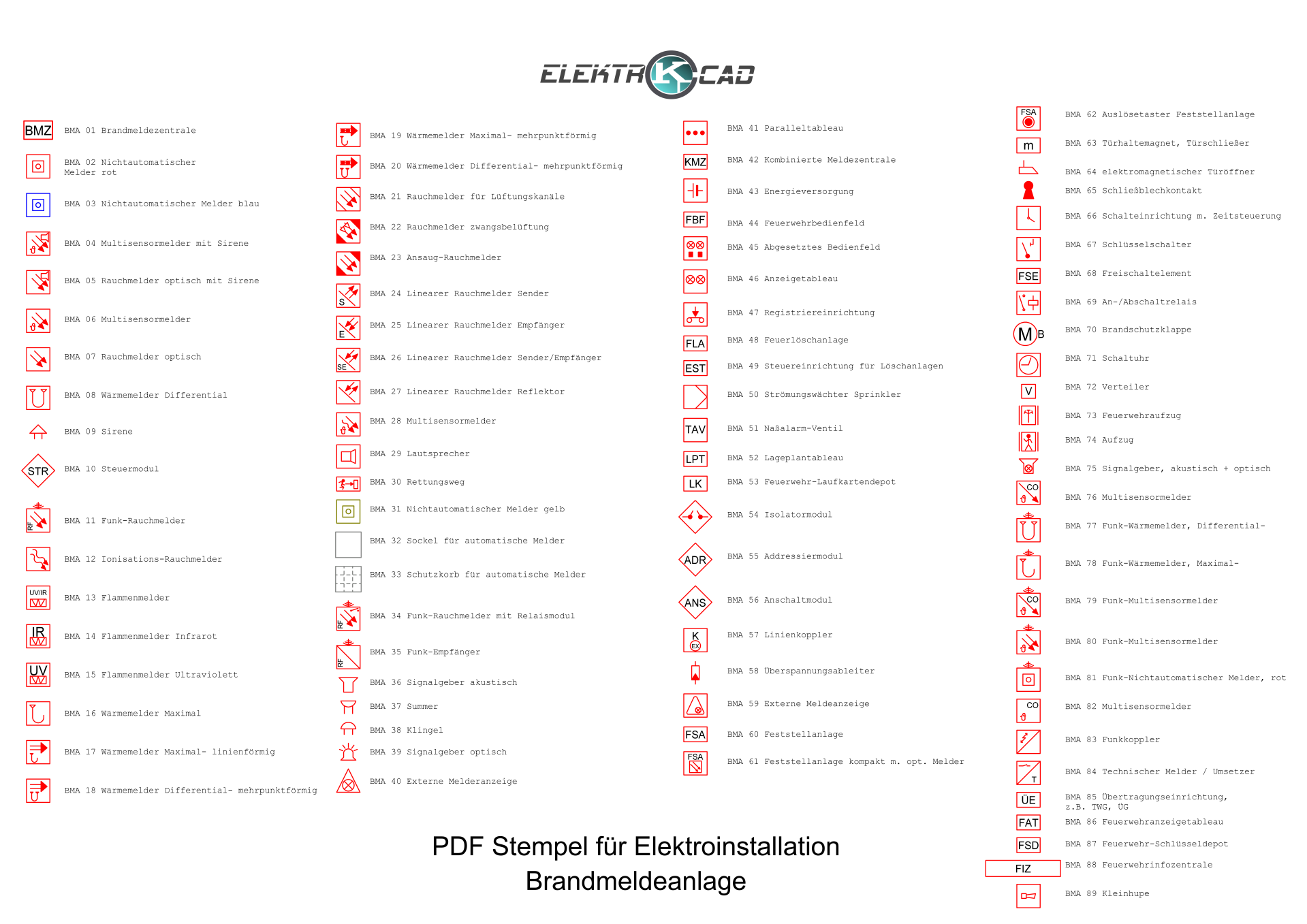Elektrosymbole - Brandmeldeanlage 89 St.