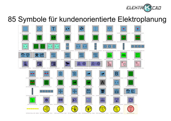 Kundenorientierte Elektroplanung: PDF Symbole für die Elektrohausinstallation 85 St.