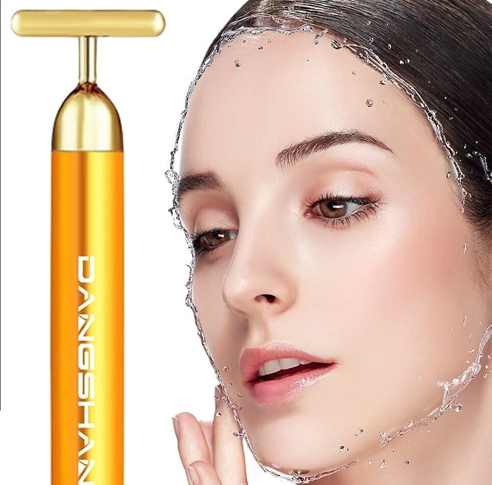 BEAUTY BAR 24k Gold Massaggiatore Facciale, Massaggiatore Elettrico per Fronte, Guancia, Collo, Mani, Occhi, Naso