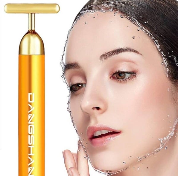 BEAUTY BAR 24k Gold Massaggiatore Facciale, Massaggiatore Elettrico per Fronte, Guancia, Collo, Mani, Occhi, Naso