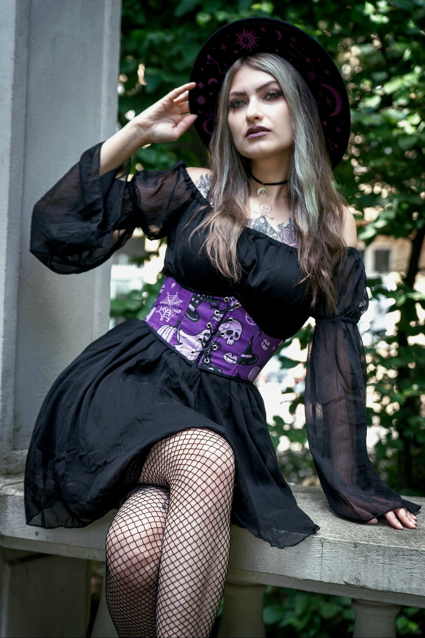 pas gorsetowy FIOLETOWE HALLOWEEN