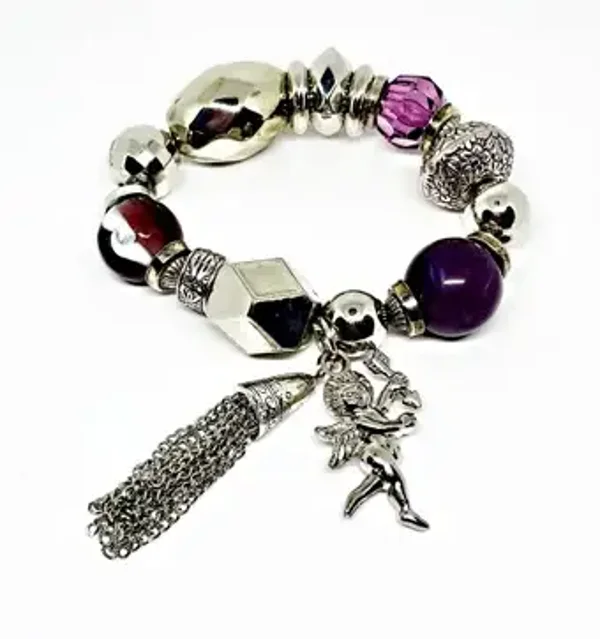 Bracelet à breloques, pampilles en aluminium perles et Ange - charms  - élastique pour Femme -ANGEL