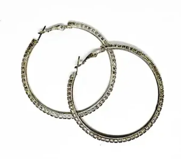 Boucles d'oreilles créoles anneaux en strass blancs fins métal argent pour femme LOLA