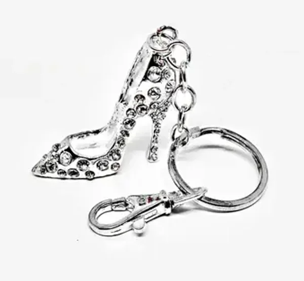 Bijou de Sac en métal argent ou pour porte clés - à Pampilles - à Breloques Charms et strass blancs - Chaussure escarpin pour Femme -VANINA