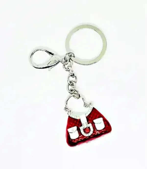 Bijou de Sac en métal argent ou pour porte clés - à Pampilles rouge - à Breloques Charms et strass blancs - Petit sac pour Femme - ARENA
