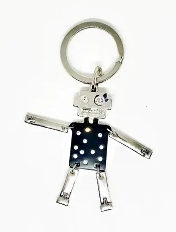 Porte clé Robot argent métal et noir - Strass blancs - à Pampilles  - à Breloques Charms - ROBOT