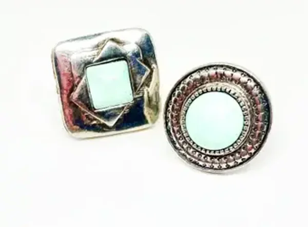 Lot de 2 Bagues Ethniques Style bohème carrée et ronde métal argent coloris Turquoise pour Femme Taille unique DADY
