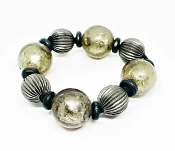 Bracelet boule perles larges dorées et gris pour femme - Bracelet Mode - INES