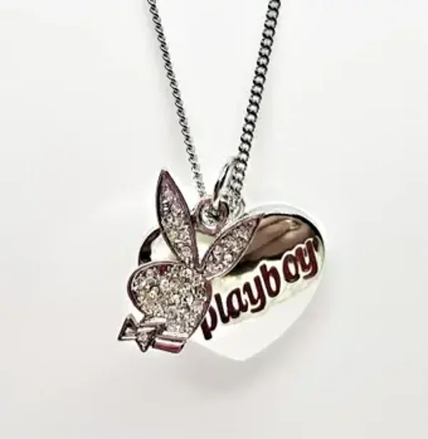 Collier Femme Playboy en métal argent à pampilles strass lapin et coeur - ZOE