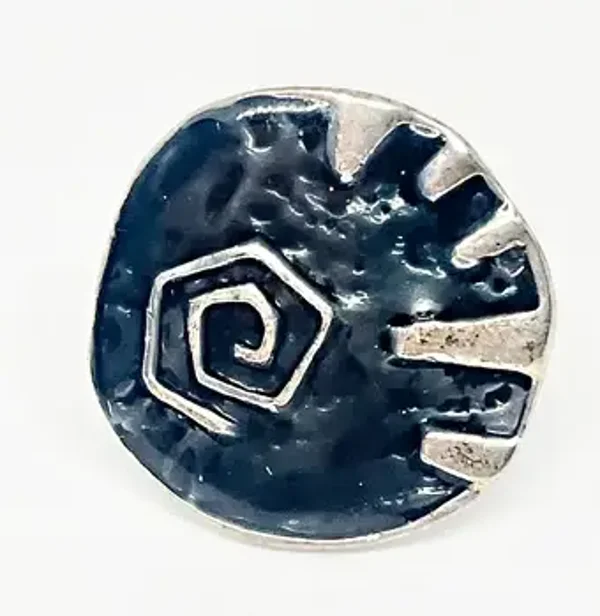 Bague  Ethnique Gothique ronde métal argent vieilli Bleu nuit céramique Steampunk pour Femme Taille unique AUGUSTA