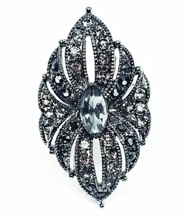 Bague Strass Marquise Strass gris métal vieilli  style Vintage Victorien Steampunk pour Femme Taille unique - ATHENA