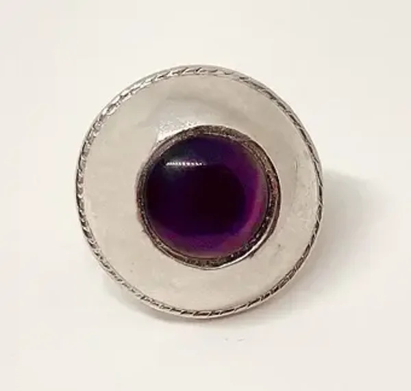 Bague Gothique ronde métal argent pierre violette  Steampunk pour Femme Taille unique Sheila