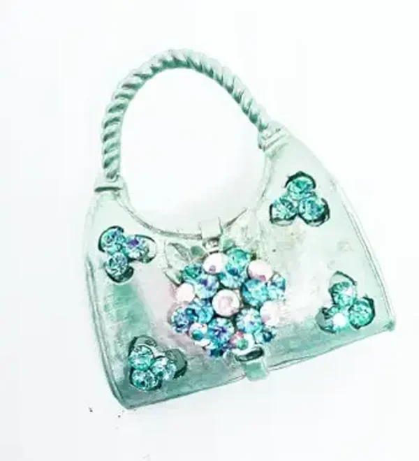 Broche Fantaisie Femme en forme de petit sac à main Vert et Strass - BEAUTY