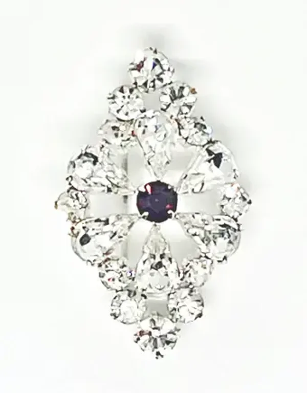 Broche Fantaisie Femme strass losange métal argent et Strass  au centre violet - DORAN