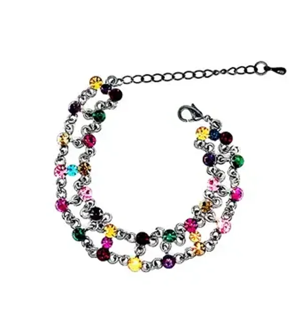 Bracelet métal argent aspect vieilli et strass multicouleurs chainette pour femme - VIBES