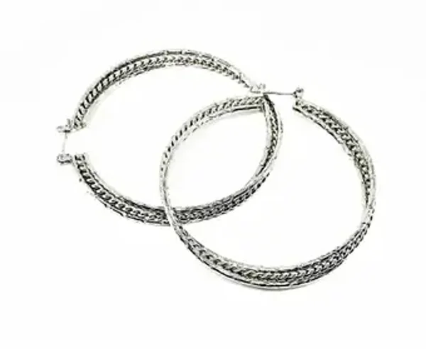 Boucles d'oreilles créoles doubles anneaux en métal argent aluminium pour femme FABIENNE