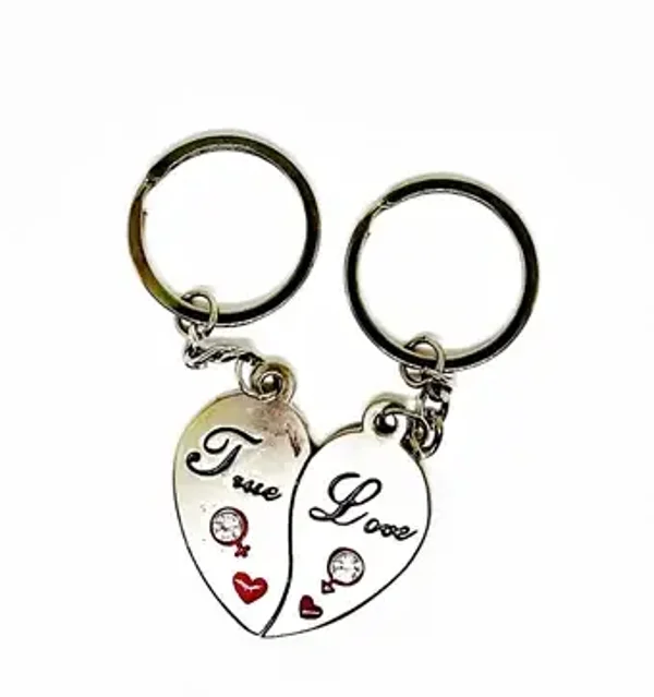 Porte clé métal argent coeur séparable pour Femme - True Love - LOVE