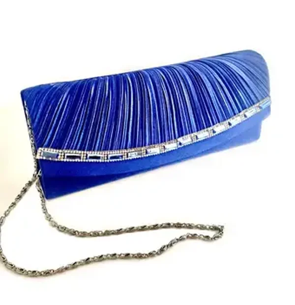 Pochette du soir femme bleu roi , soirée, mariage, rigide avec Strass et plissé BLUEJEAN