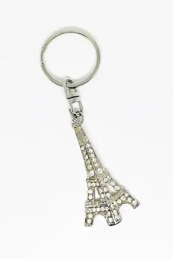 Porte clé Tour eiffel  métal argent et strass blancs - à Pampilles  - à Breloques Charms - EIFFEL