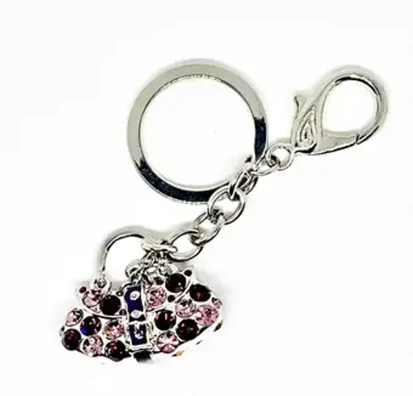 Bijou de Sac en métal argent ou pour porte clés - Strass parme et violet  - à Breloques Charms  - Petit sac pour Femme - VICKY