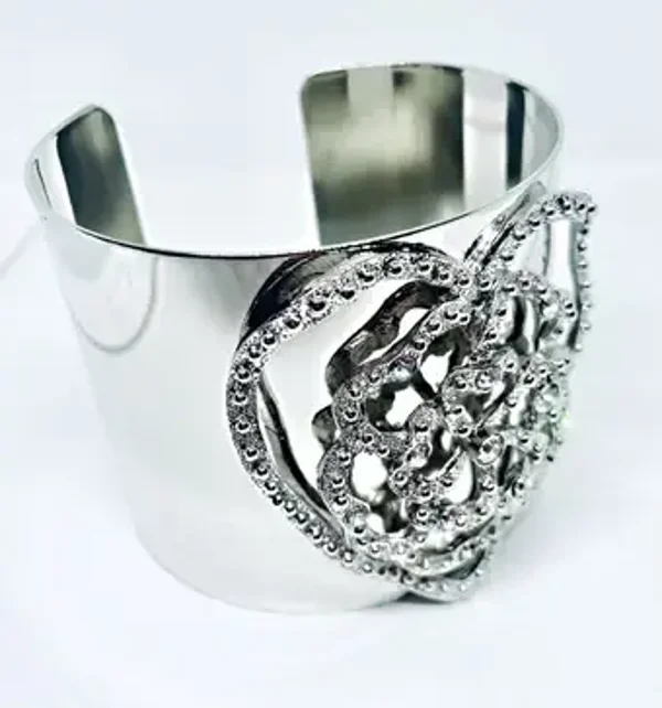Bracelet manchette Large , coeur et strass - Coloris argent pour Femme  - OLIVIA