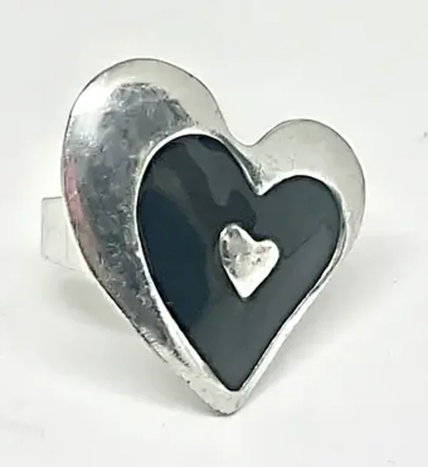 Bague coeur métal argent noire originale Femme Taille unique LINA