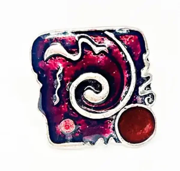Bague  Ethnique Gothique carrée métal argent vieilli Rouge bordeaux céramique Steampunk pour Femme Taille unique Amandine